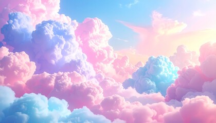 Dreamy Clouds: A mesmerizing spectacle of soft, fluffy clouds painted in pastel hues of pink and blue, evoking a sense of serenity, peace and tranquility against the backdrop of a brilliant blue sky.
