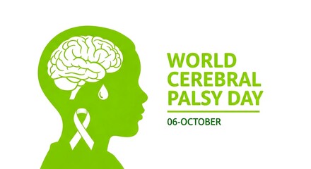 World cerebral palsy day awareness illustration featuring a green silhouette of a child s head and brain