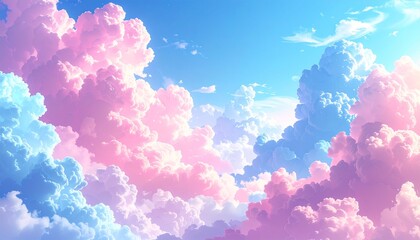 Dreamy Clouds: A celestial tapestry of soft pastel hues adorns the sky, showcasing billowing clouds in shades of pink, lavender, and blue, evoking a sense of peace and serenity.