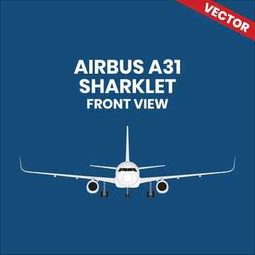 Line drawings of Airbus A321 Sharklet aircraft front view with two jet engine 