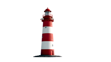 Isolated red and white striped lighthouse against transparent sky