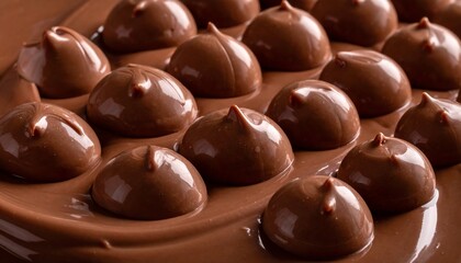 Shiny chocolate spheres in melted chocolate