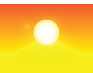 Flat vector illustration of peaceful sunrise morning landscape scene with sun, hills, light, warmth, outdoor nature view for backdrop, design and infographic themes