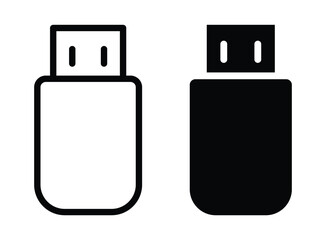 Minimalist USB Flash Drive Icons in Black and White for Digital Use