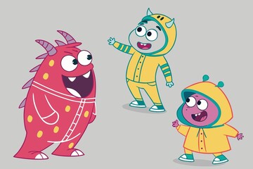 Funny cartoon monsters. Colorful and cute cartoon monsters characters collection, illustration