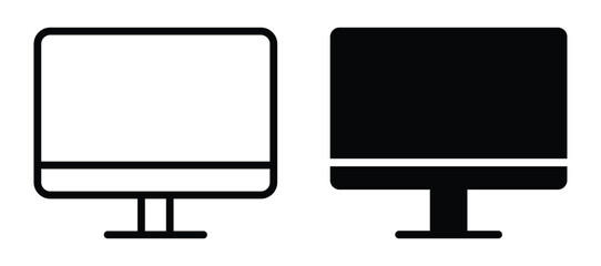 Minimalist Monochrome Computer Screen Outline and Solid Icon Design