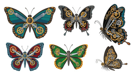Steampunk Butterflies - Intricate Mechanical Insect Illustrations.