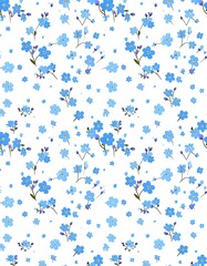Scattered small blue flowers on white background (2)