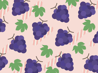 紫色のぶどうと葉の可愛い背景パターン