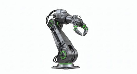 Futuristic Robotic Arm with Green Accents on White Background