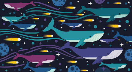 Whales swimming through the cosmic ocean.