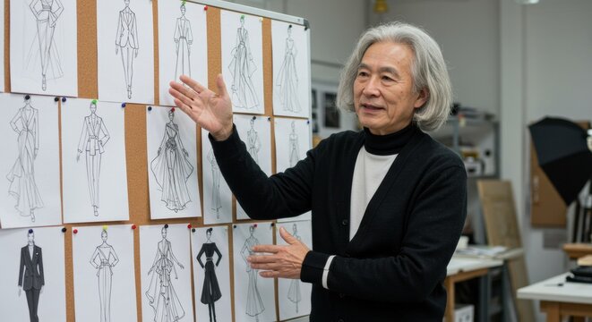 Fashion designer sketching concepts in studio creative process art environment artistic perspective