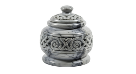 Decorative marble jar isolated on transparent background, an ornate container with intricate carvings, perfect for storing small items or as a display piece
