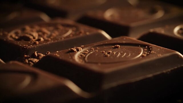 Dark Chocolate Bar Closeup with Crumbles Showing Detail and Rich Color