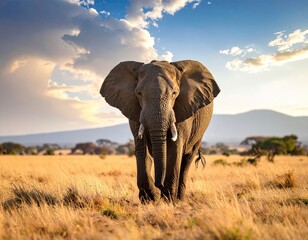Obraz premium African Elephant in Golden Savanna at Sunset