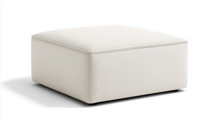 ミニマルなインテリアに合うアイボリーホワイトのファブリック素材を使用したスクエア型オットマン白背景