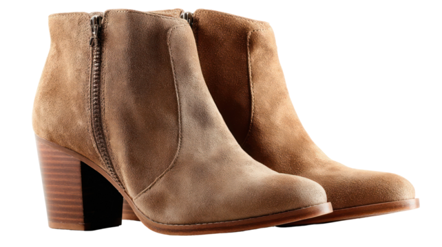 Sparkling brown ankle boots with high heels isolated on transparent background