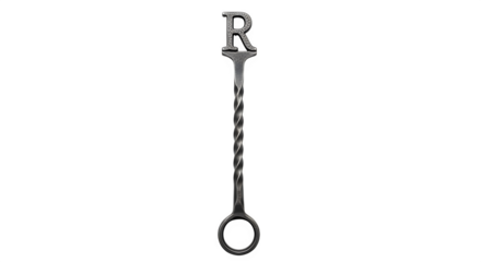 Vintage cocktail stirrer with letter r, a decorative bar accessory for mixing drinks, isolated on transparent background for clear product visualization