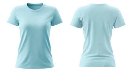 Light blue t shirt front and back views isolated on transparent background