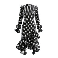 Elegant black and white polka dot ruffled dress isolated on transparent background