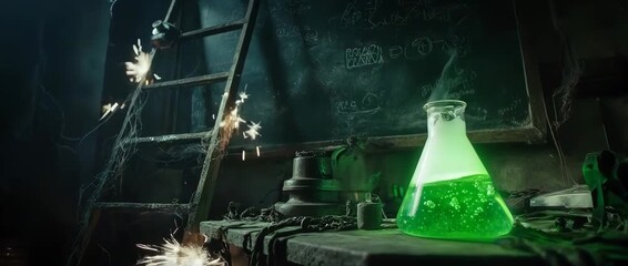 Mad Scientist Laboratory - Bubbling Beaker and Electric Sparks. Perfect for projects with a vintage horror or Frankenstein theme. - Powered by Adobe