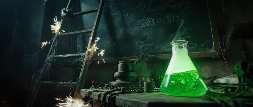 Mad Scientist Laboratory - Bubbling Beaker and Electric Sparks. Perfect for projects with a vintage horror or Frankenstein theme.