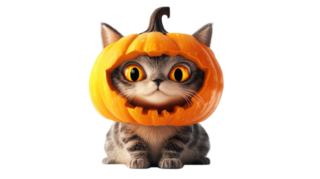 Halloween cat and pumpkin transparent background