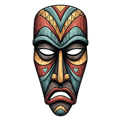 Vector Illustration of Traditional Tiki Mask with Geometric Patterns in Vibrant Colors in Modern Style