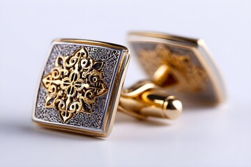 Elevate your style with intricate cufflinks, meticulously isolated on a clean, pristine white background.