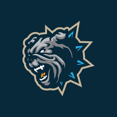 Dog mascot logo design vector. Bulldog head illustration with angry face.