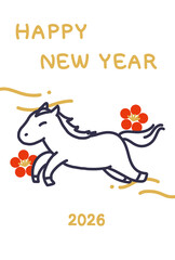 ゆるくてかわいい白い馬の年賀状縦