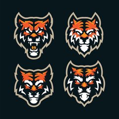Tiger mascot logo design vector. Tiger head pack illustration.