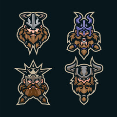 Vikings mascot logo design vector. Vikings head pack illustration with various options.