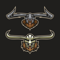 Vikings mascot logo design vector. Vikings head pack illustration with various options.