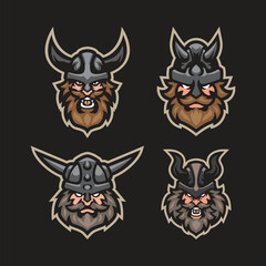 Vikings mascot logo design vector. Vikings head pack illustration.