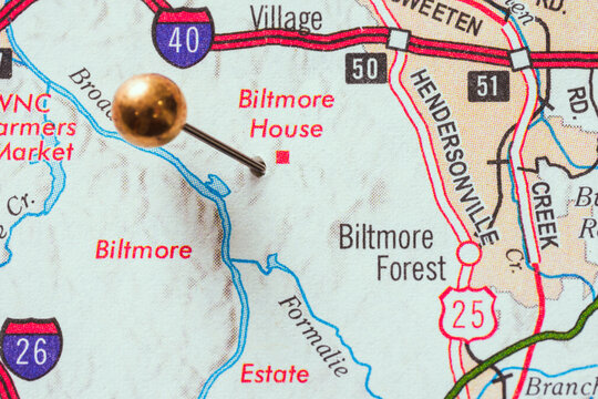 Biltmore Estate House, Asheville, NC North Carolina USA, US Map Pin, City Location, Travel Destination, Navigation