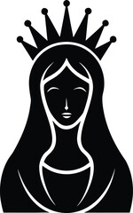 virgin mary head with crown black silhouette vecto.eps
