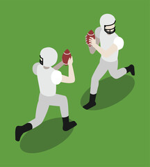 American Football Player Running Quarterback Isometric Vector Set