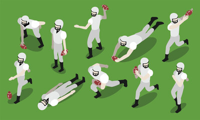 American Football Isometric Poses Vector Set