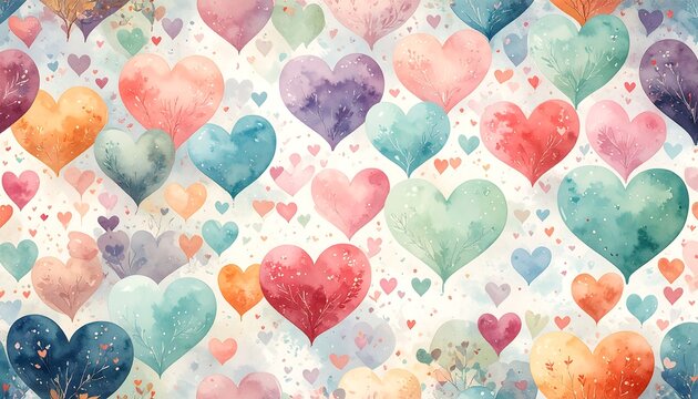 Watercolor hearts pattern