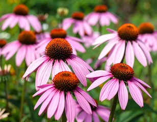 Radiant Pink Coneflowers in a Sunny Meadow