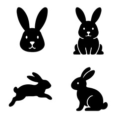 Fototapeta premium Rabbit icon set black and white outline vector