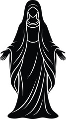 virgin mary with flowing robe black silhouette vec.eps