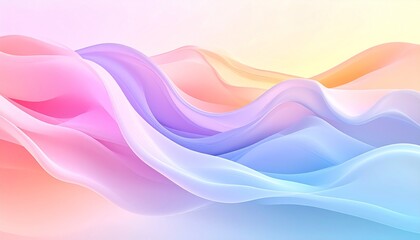 Fototapeta premium with soft waves and flowing curves in a gradient of bright and harmonious pastel colors, encompassing shades of pink, purple, light blue, soft orange, and pale yellow, creating a sense of serenity.d