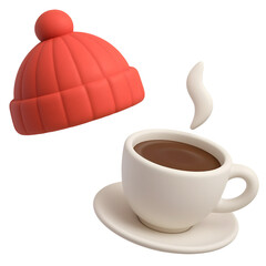 Coffee Cup with Red Hat Isolated on White Background