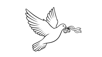 Obraz premium Flying dove carrying a flowing ribbon in its beak flat illustration