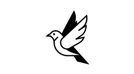 Obraz premium Minimalist black and white bird flying outline solid wings flat illustration
