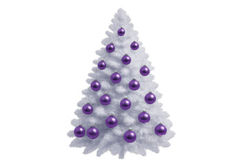 White christmas tree decorating with purple ornaments
