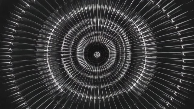 a black and white photo of a circular object with many lines