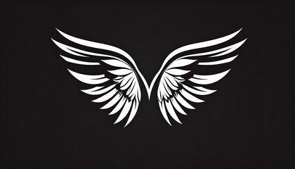 Fototapeta premium Stylized white wings on a black background, detailed feathers